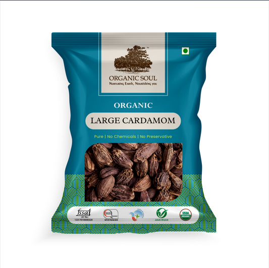 Organic Soul - Organic Whole Black Large Cardamom (Sabut Badi Elaichi), (100 gm) | Indian Spices