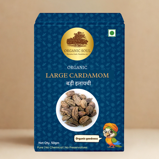Organic Soul - Organic Whole Black Large Cardamom (Sabut Badi Elaichi), (100 gm) | Indian Spices