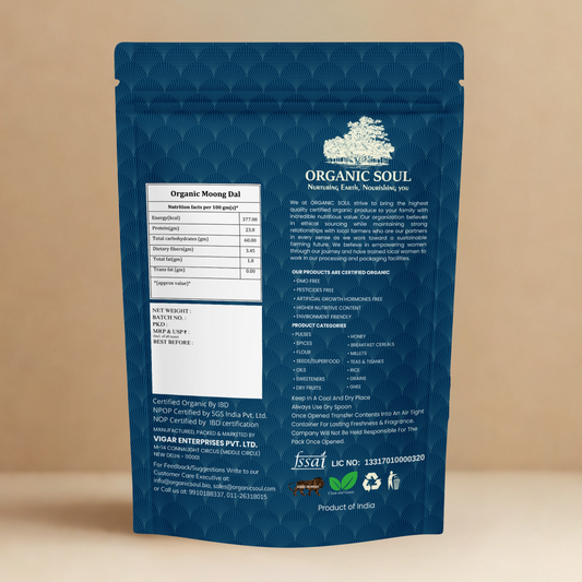 Organic Soul Moong Dhuli – 900gm | 100% Certified Organic | Non-GMO | Unpolished