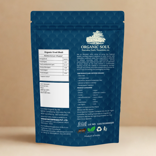 Organic Soul Urad Dhuli – 900gm | 100% Certified Organic | Non-GMO | Unpolished