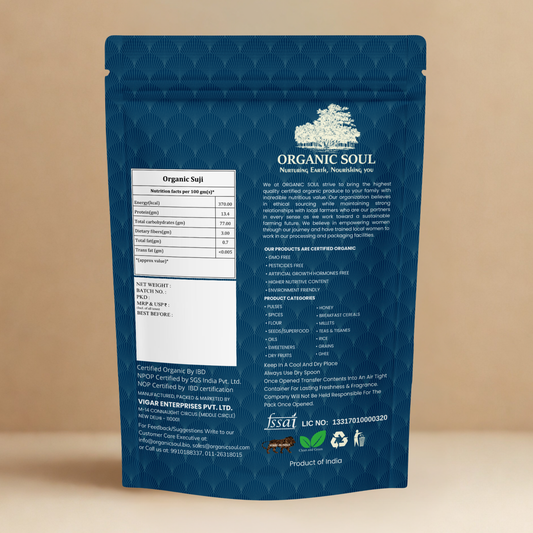 Organic Soul Sooji – 900gm | 100% Certified Organic | Unpolished | Non-GMO