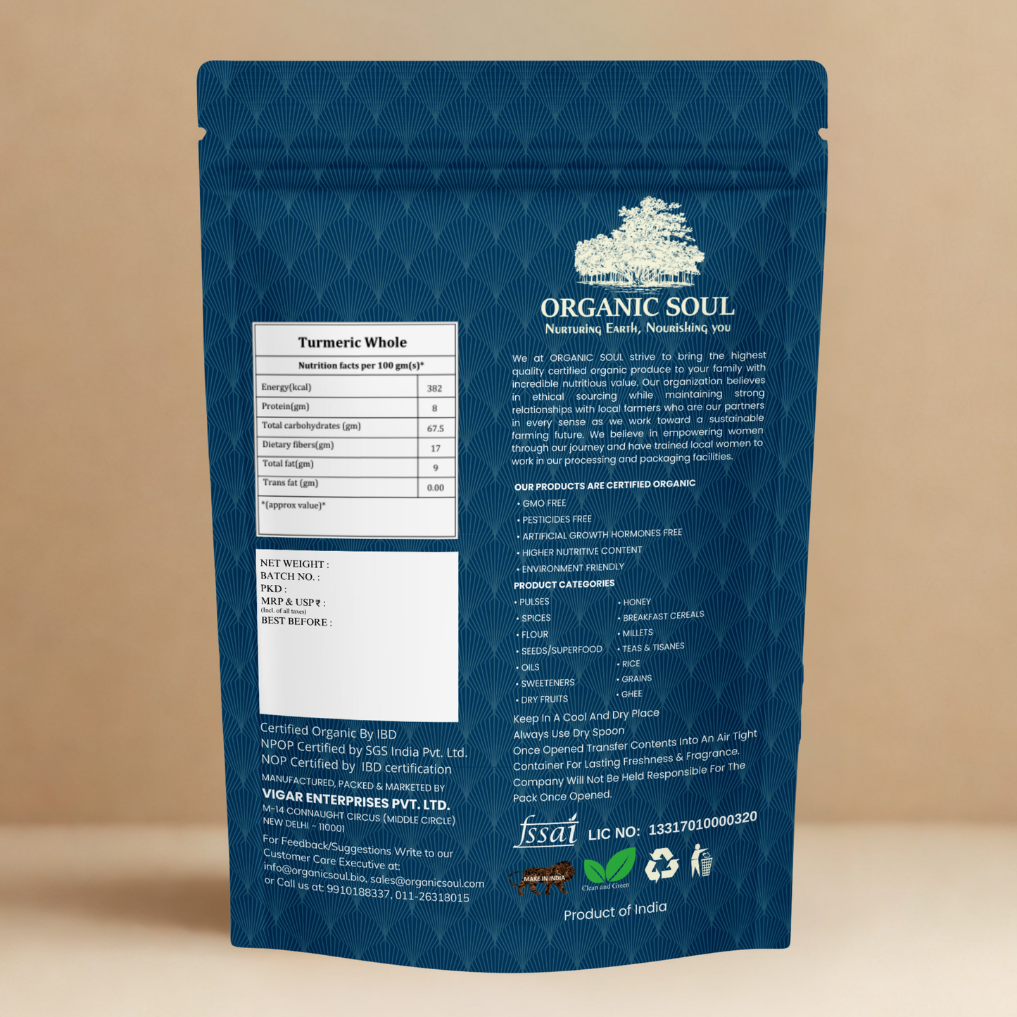 Organic Soul Turmeric Whole – 400gm | 100% Certified Organic | Non-GMO