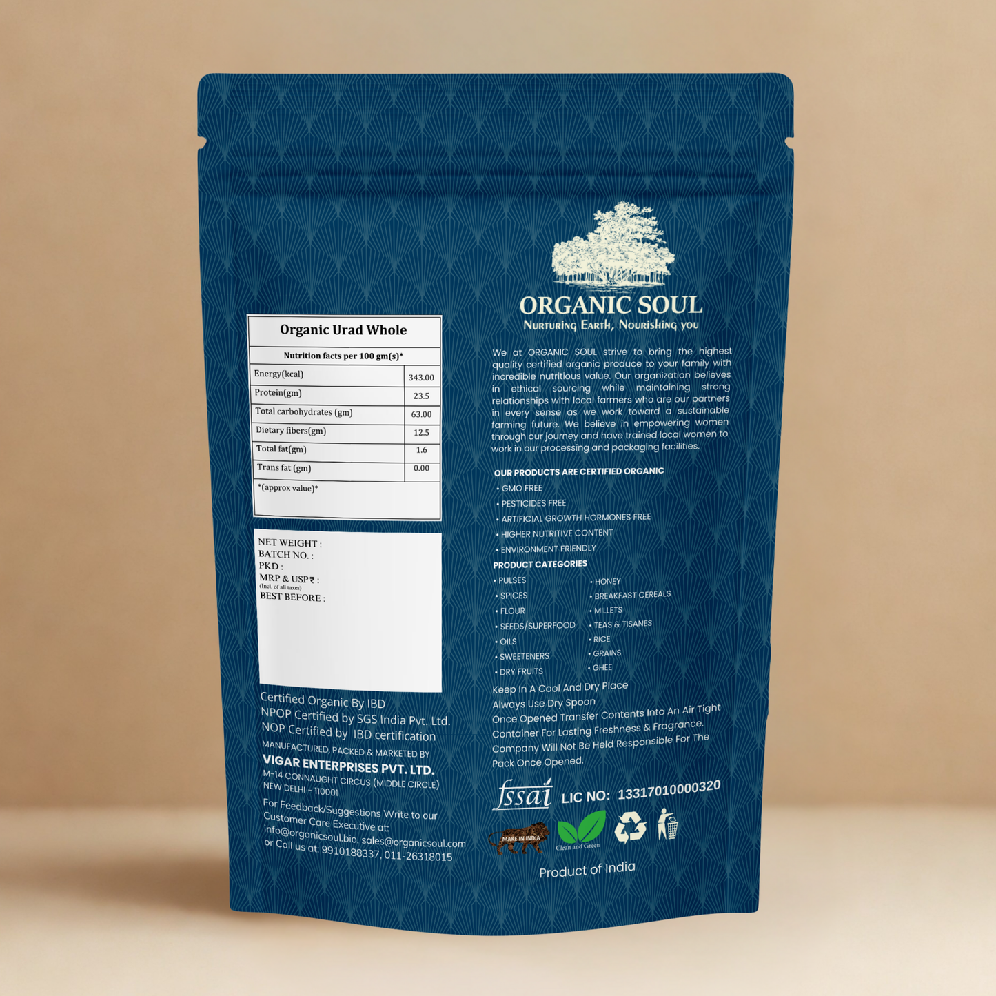 Organic Soul Urad Whole – 900gm | 100% Certified Organic | Non-GMO | Unpolished