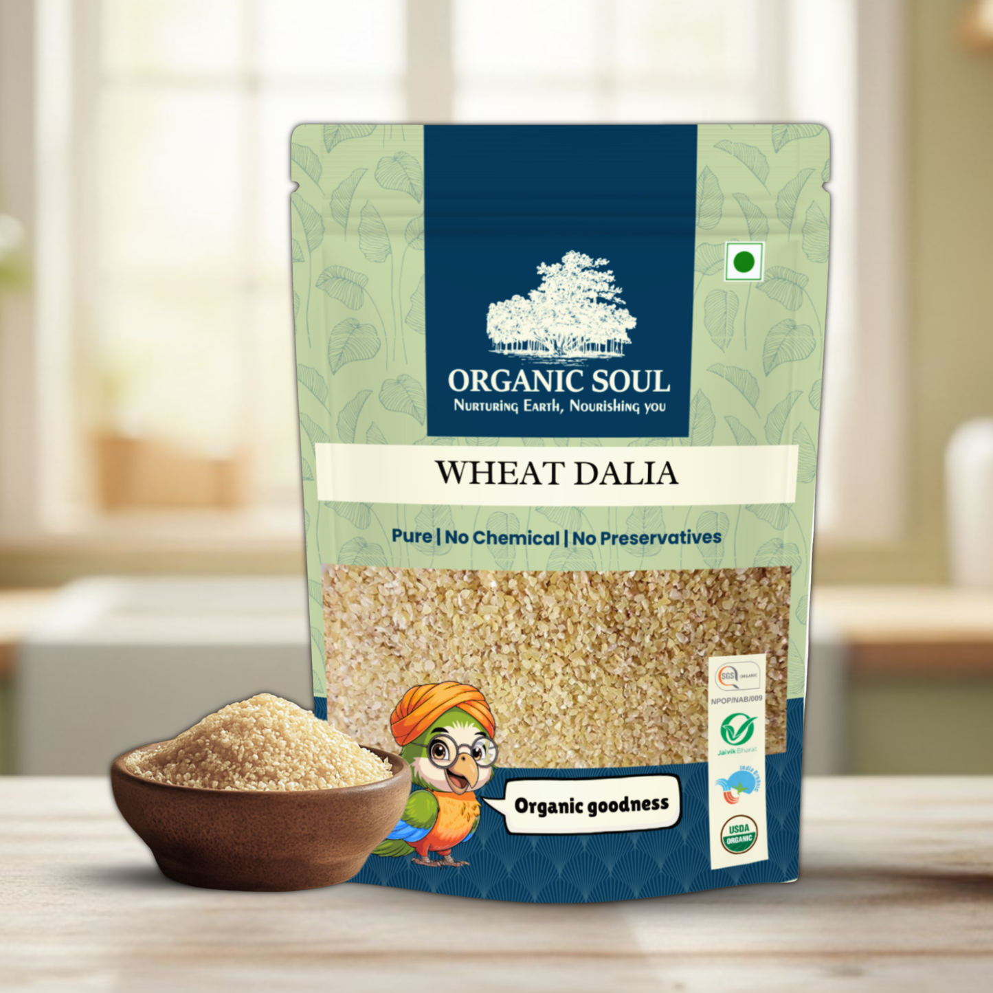 Organic Soul Wheat Daliya – 900gm | 100% Certified Organic | Unpolished | Non-GMO